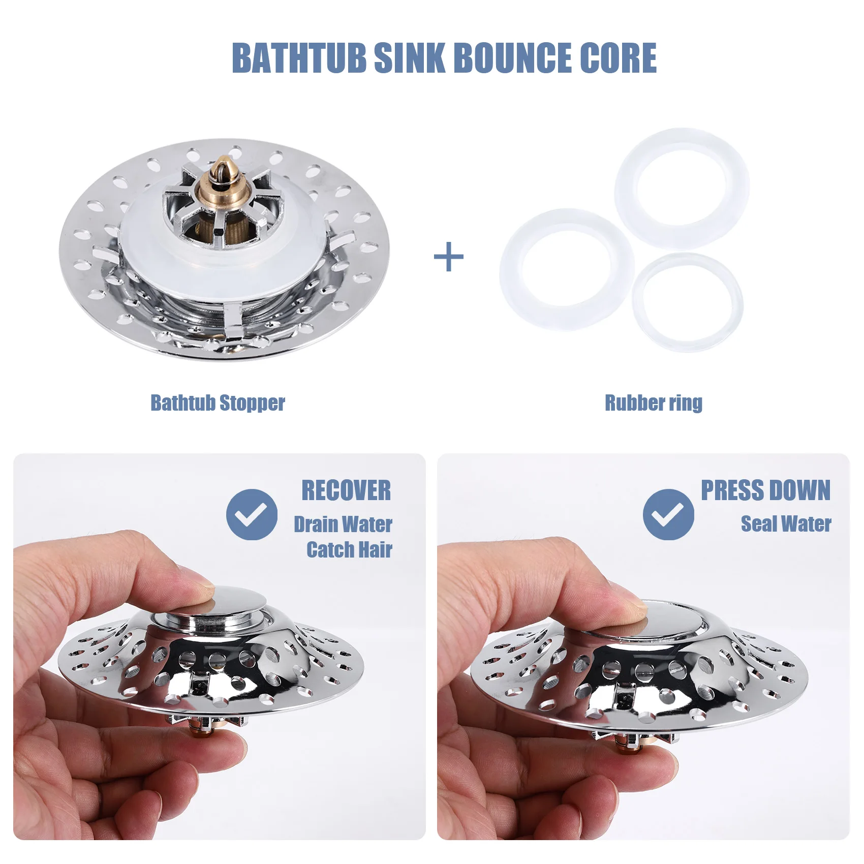 

2 In 1 Bathtub Stopper With Drain Hair Catcher, Anti-Clogging Tub Stopper With Dual Filtration, For 1.4-2.0In Drain Hole-[LUCK 9