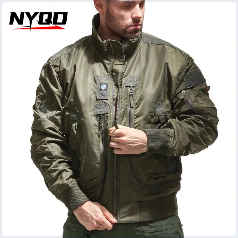 Multi Pocket Motorcycle Jacket Men's Hiking Outdoor Loose Pocket Baseball Suit Coat Men's Autumn Vintage Work Windproof Jacket