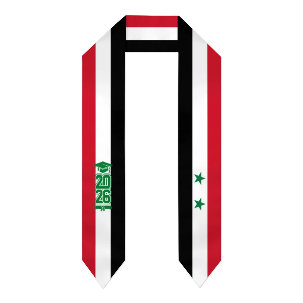 Class of 2026 Syria Flag Scarf Graduation Sash Stole International Study Abroad Adult Unisex Party Accessory Top Print