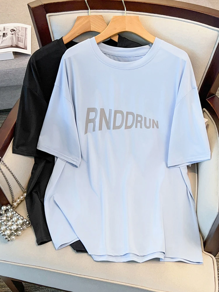 

Футболка из ледяного шелка очень большого размера Qui Dry ort Sve, женская летняя свободная футболка для бега, дышащая, удобная, повседневная...