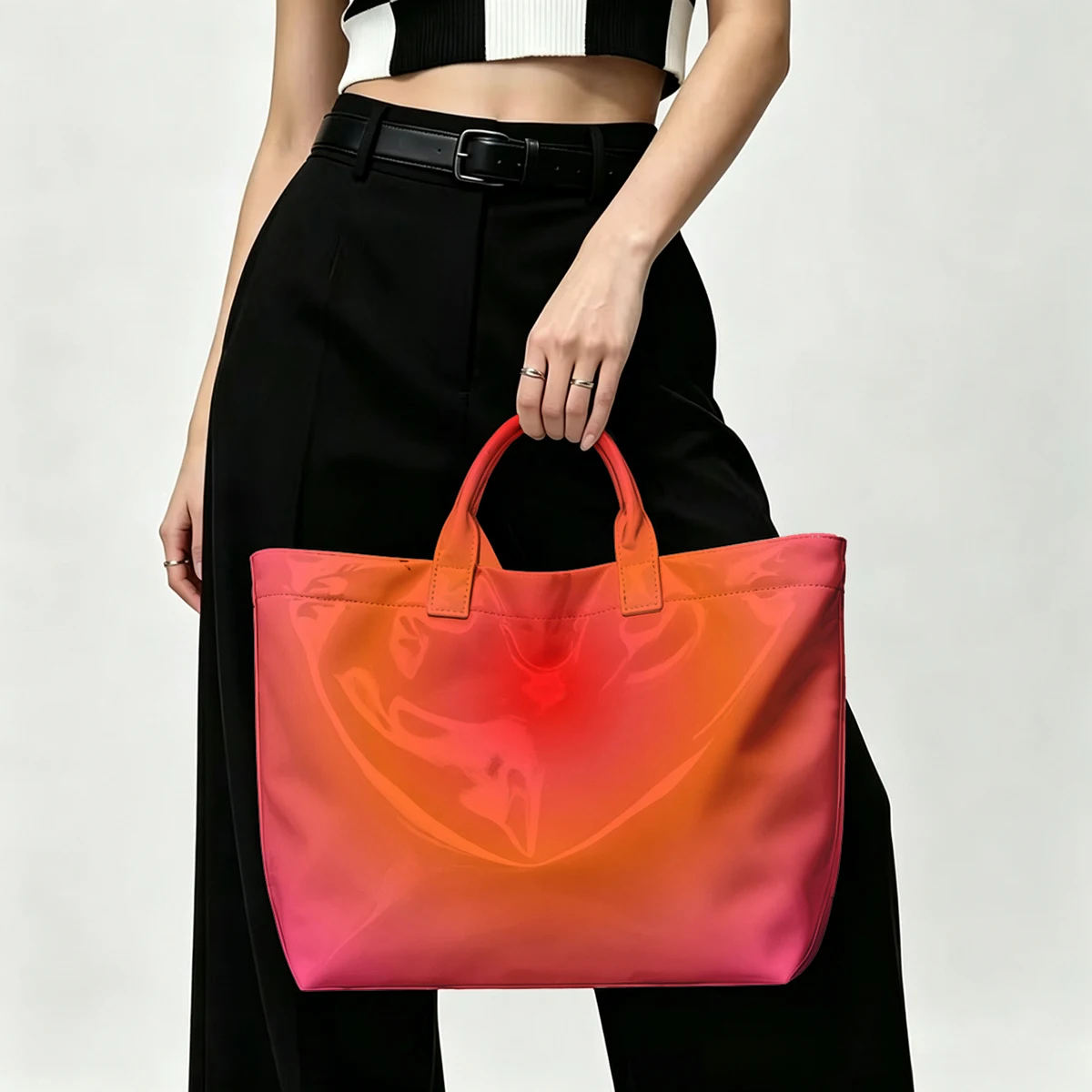 Pink and orange gradient Fashion Bag Transparent PVC Waterproof Handbag Large Capacity Daily Commute Shoulder Tote Mummy Bag