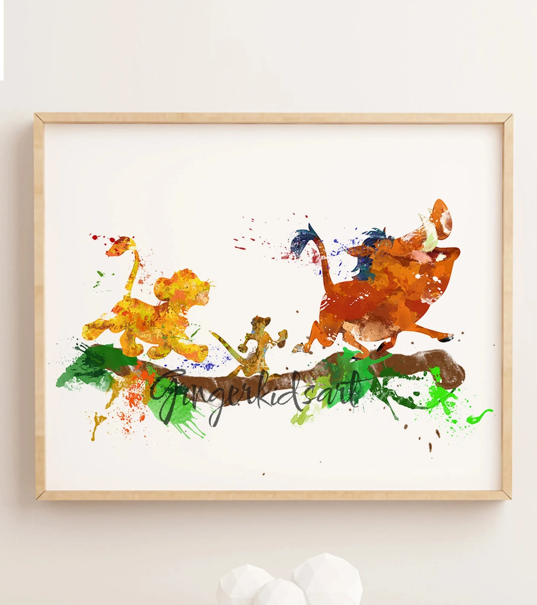 

MINISO The Lion King Watercolor Art Print Simba Timon and Pumba Disney Movie Canvas Poster Nursery Decor Kids Room Decor