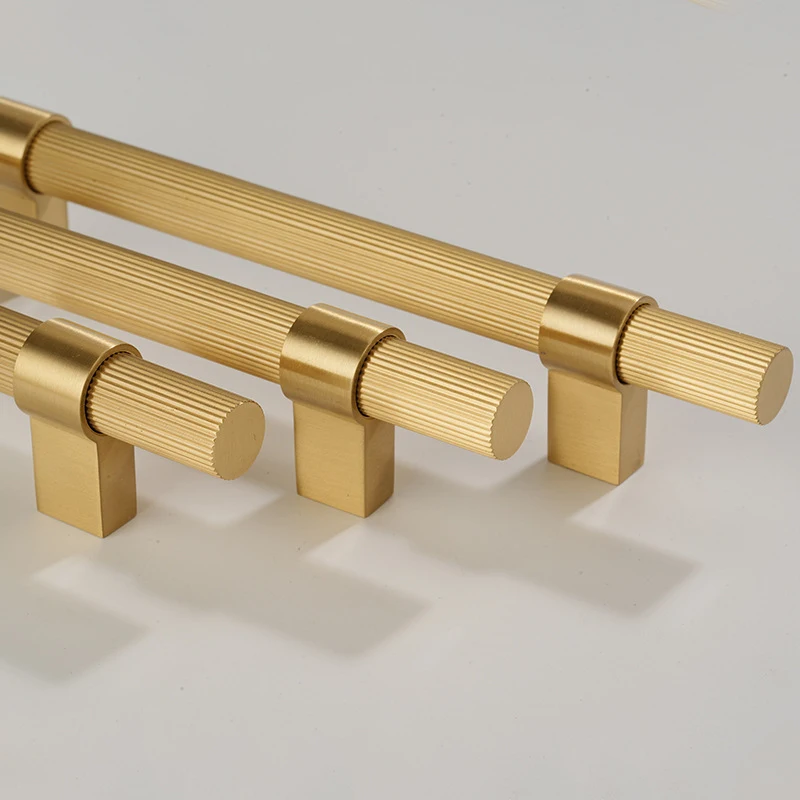 American Vertical Grain Pattern Handle Solid Brass Knurled T Bar Modern Cabinet Drawer Shoe Cabinet Knob Furniture Handles