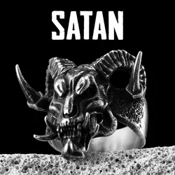Retro Demon Satan Skull Men Rings Stainless Steel Punk Gothic Women Jewelry Fashion Accessories Halloween Gift Wholesale