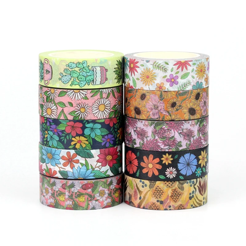 NEW 1PC 10M Deco Flowers Cactus Plants Traditional Tulip Washi Tape Set for Scrapbooking Journaling Masking Tape Cute Stationery