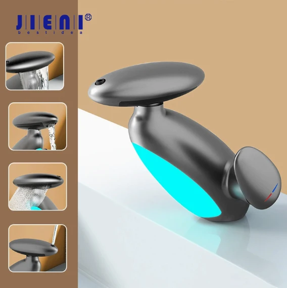 

Смеситель для раковины JIENI с выдвижным изливом, термочувствительной LED-подсветкой, многофункциональный, для горячей и холодной воды