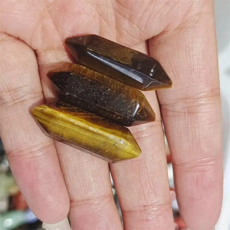 Natural Yellow Tiger Eye Stone Double Point Carving Healing Reiki Figurine Crystal Carving Statue Crafts Home Decorat Gift 3PCS