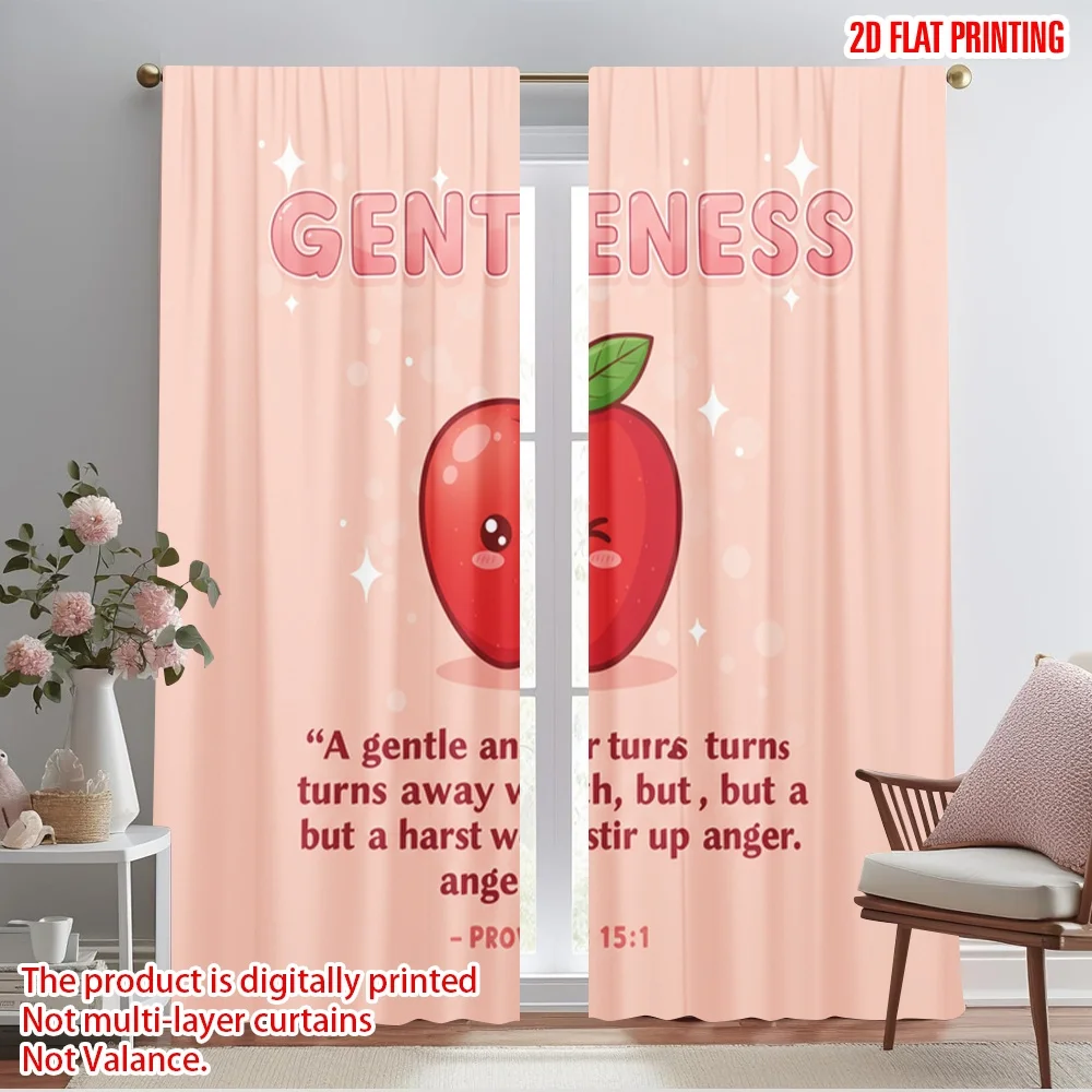 

2pcs 2D flat printing Window Drapes Gentleness Apple Cute Winking Polyester Without Electricity Festive Curtains for Booths