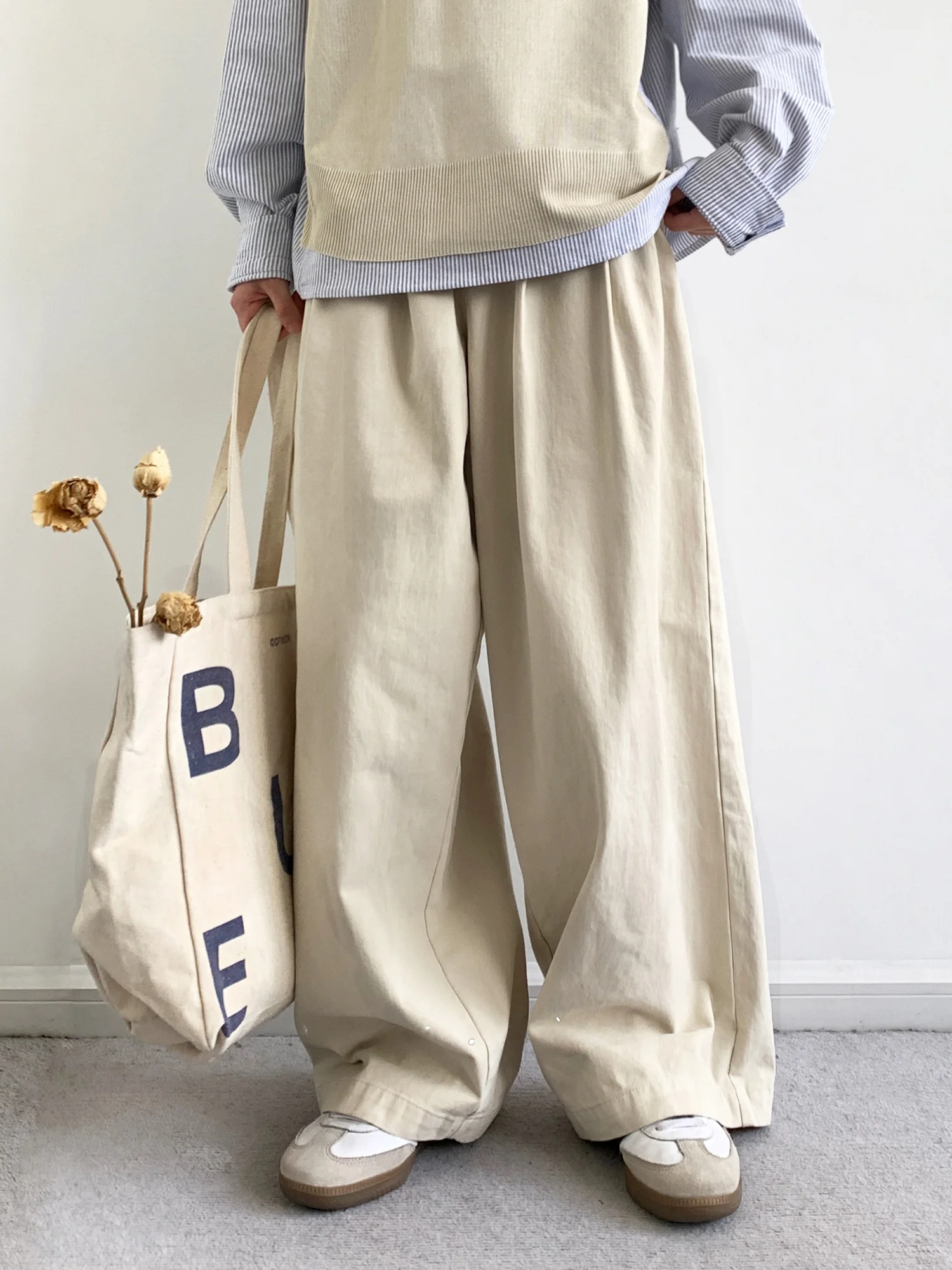 

Ретро однотонные хлопковые свободные широкие повседневные брюки ex College Sle, универсальные свободные длинные брюки для мужчин и...