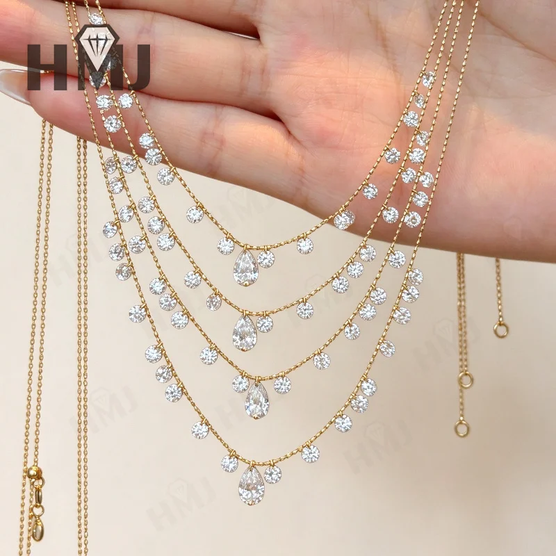 10K Gold Pendant Necklace Lab Grown Diamond DEF VS Water Drop Cut Wedding Chain for Lady Premium Jewelry Gifts Elegant Charms