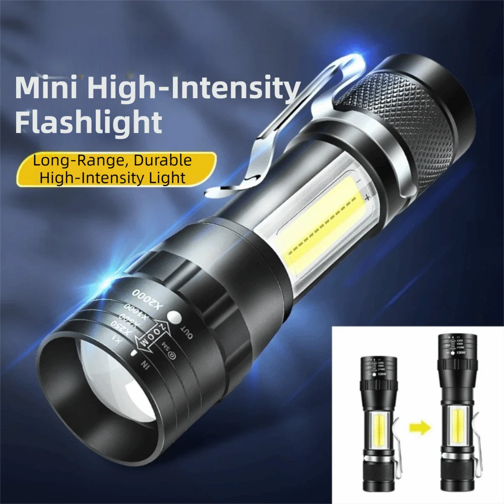 USB Rechargeable Mini LED Flashlight Adjustable Focus Long Lasting Zoom Flashlight Portable Waterproof LED Light Keychain