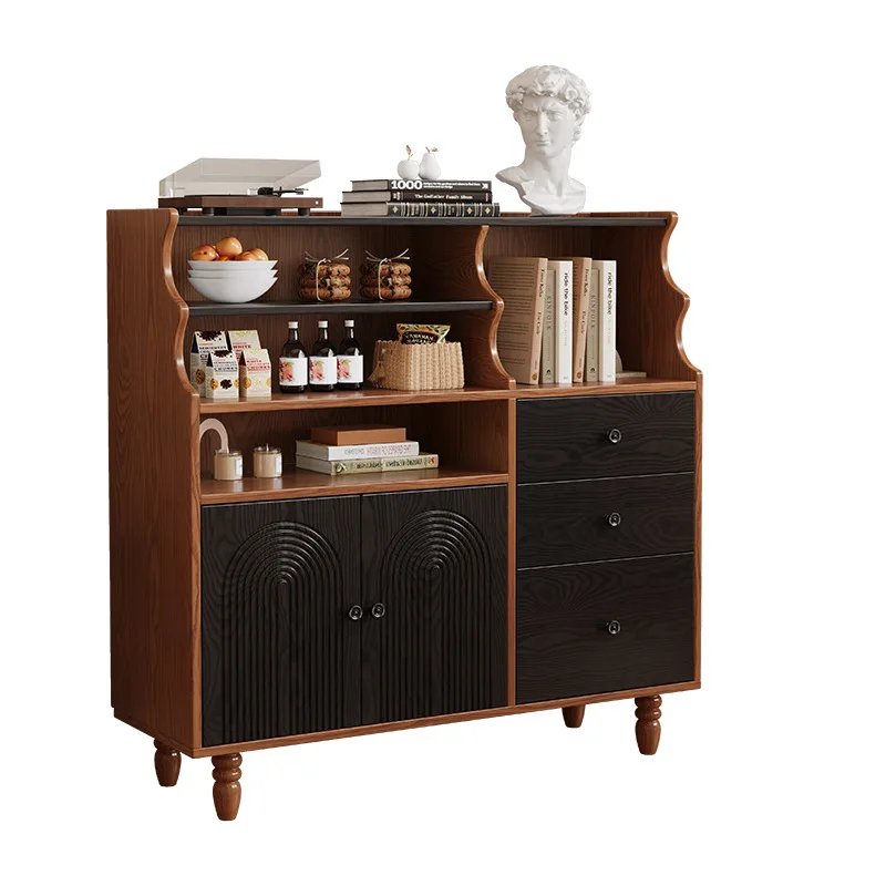 Medieval ash wood solid wood dining side cabinet retro style open storage storage cabinet open wall storage cabinet