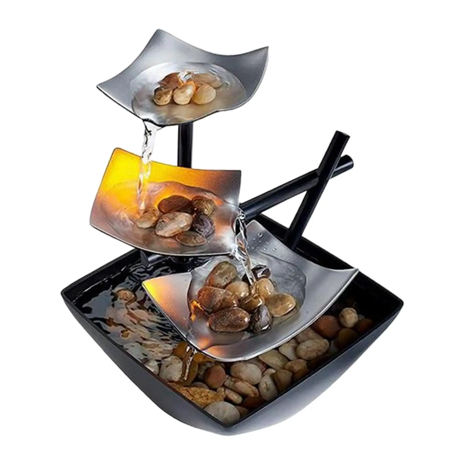 3 Tier Tabletop Water Fountain USB Powered Waterfall Relaxing Fountain with LED with Pump Rocks for Decor Gift Craft Ornament