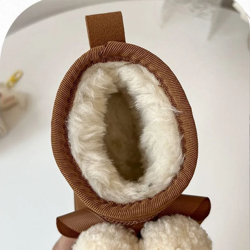 Bonito pompom meninas botas de neve inverno sólido plutônio pelúcia grosso crianças botas de princesa quente deslizamento em não deslizamento crianças tornozelo sapatos