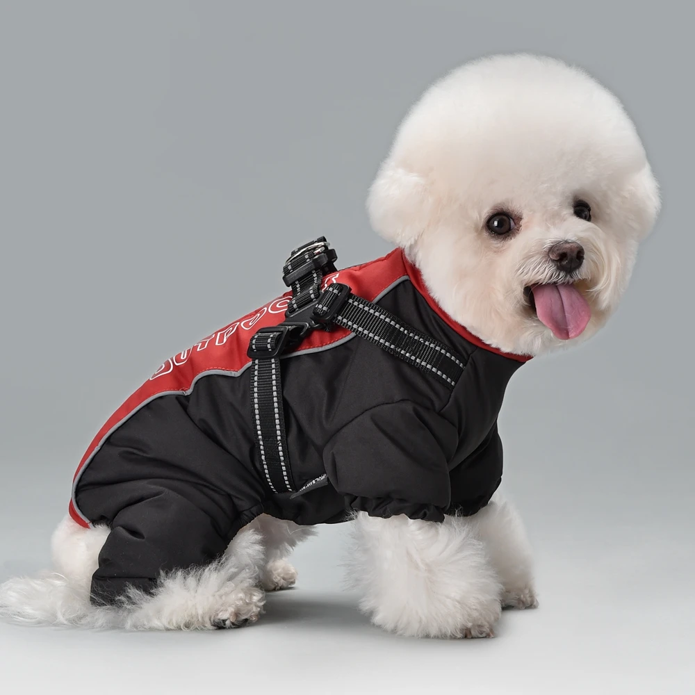Geschirr Overall Hundekleidung Kleiner Welpe Mittelgroßes Tier Haustier Windjacke Schneeoverall Winter Fleece Polsterung Pudel York Schneeanzug – Detail 9