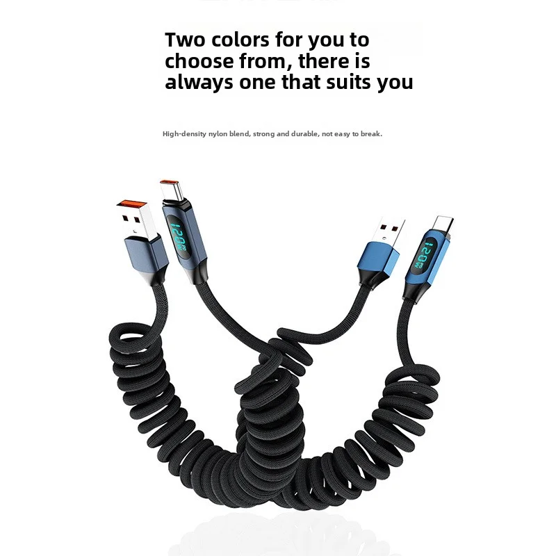 Kabel USB Typ C 6A do szybkiego ładowania 120W, szybka ładowarka, wyświetlacz cyfrowy, nylonowa oplotka, USB C do iPhone 17, kabel do Androida