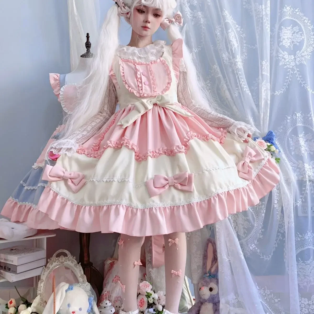 MAGOGO Kawaii Lolita JSK Jurk Vrouwen Zoete Boog Ruches Patchwork Mouwloze Feestjurken Japanse Harajuku Meisjes Prinses Jurk