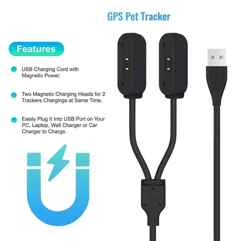 2026 New Magnetic Charge Cable 2 In 1 Portable Fast Charging USB Cord For Tractive Dog GPS Tracker Compact For Home& Outdoor