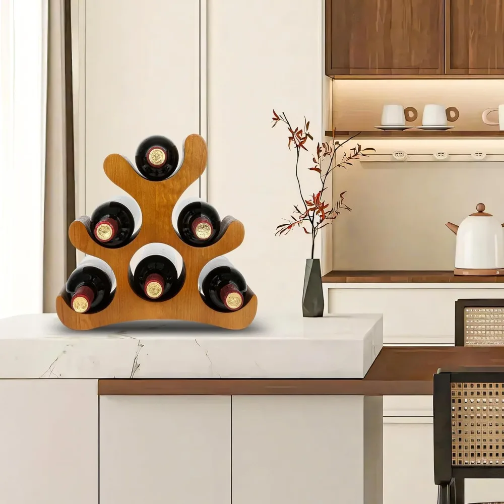 Rack de vinho autônomo de madeira para 6 garrafas para armazenamento de armário e despensa