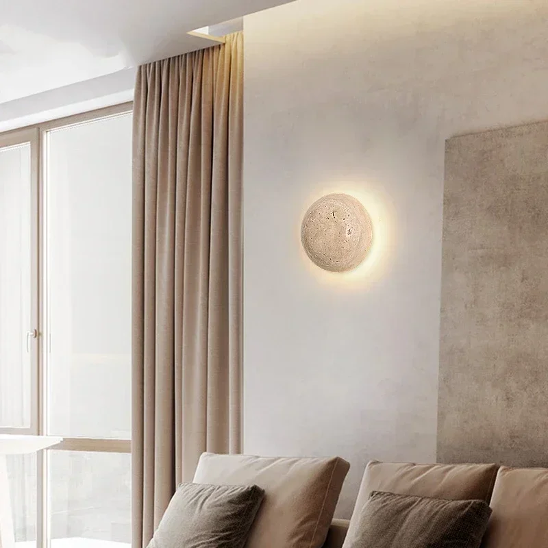 

Travertine Stone Wall Light Bedroom Bedside Living Room Background Creative Art Led Wall Lamp Aisle Corridor Lighting Fixture