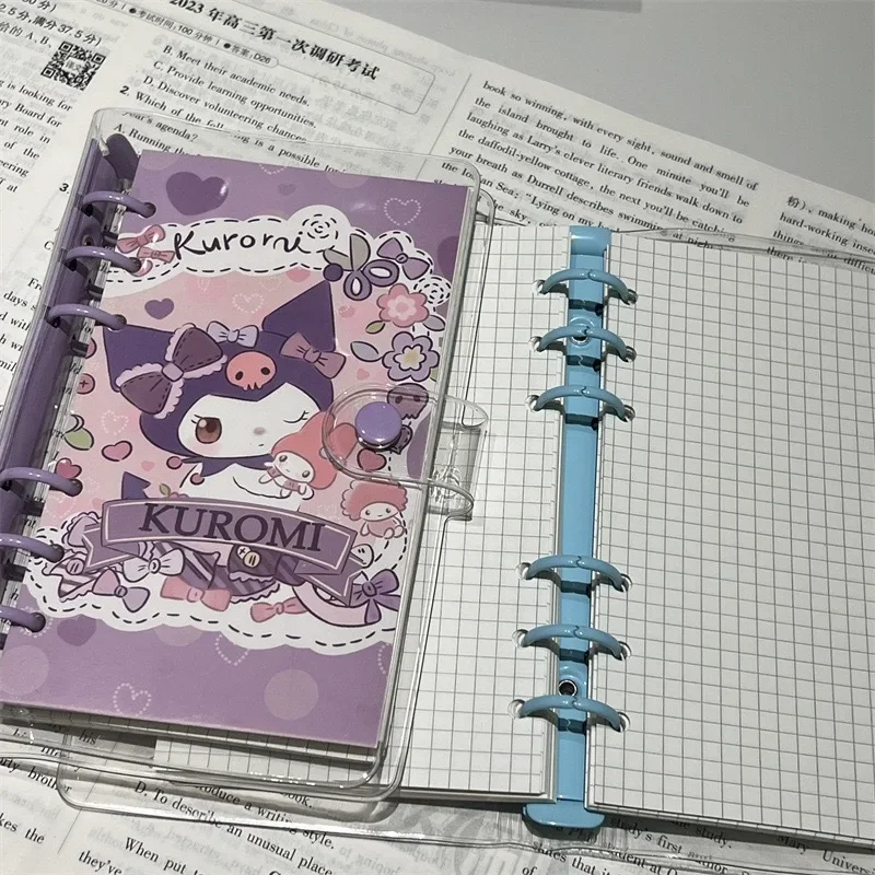 A6 sanrio kuromi süßes Lose blatt buch transparent a6 Cartoon kleiner Jade quadratischer Schachbrett, Notizblock hochwertiges Handbuch Buch