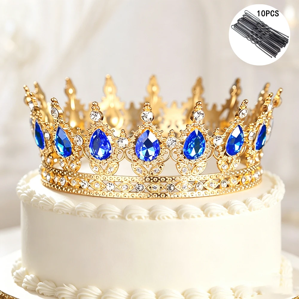 Full Round Crown Rhinestone Princess Tiara with 10Pcs Bobby Pins Luxury Headpiece Wedding Birthday Cake Decor Pageant Party view 2