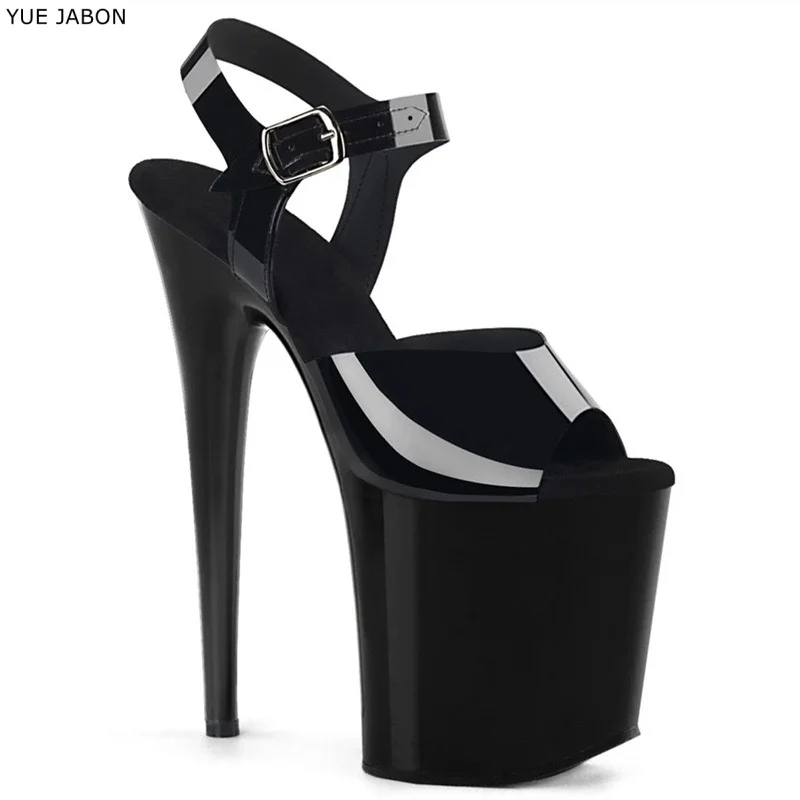 

Sexy Platform 20CM Super High Heels Summer Runway Sandals Trend Women Shoes Patent Leather Ankle Strap Black Red White Sandals