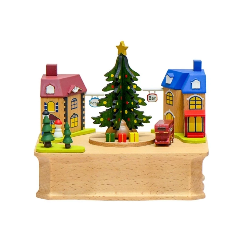 Festive Christmas Street Building Music Box Rotating Tree Classical Melodies