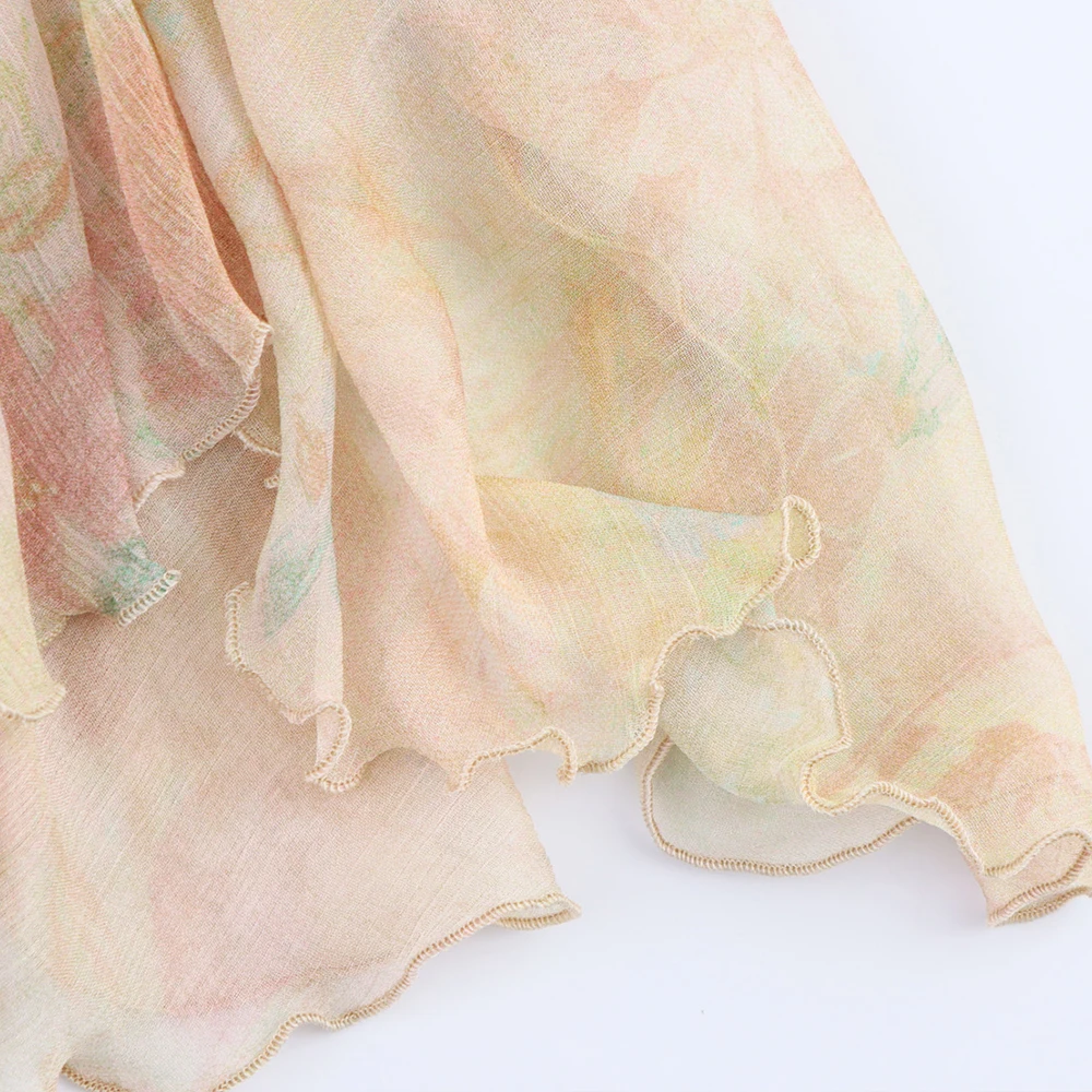 Women Summer Vintage Floral Printed Women Skirt Elegant Ruffle Hem Loose Irregular High Waist Midi Skirt Women Clothes 3694011