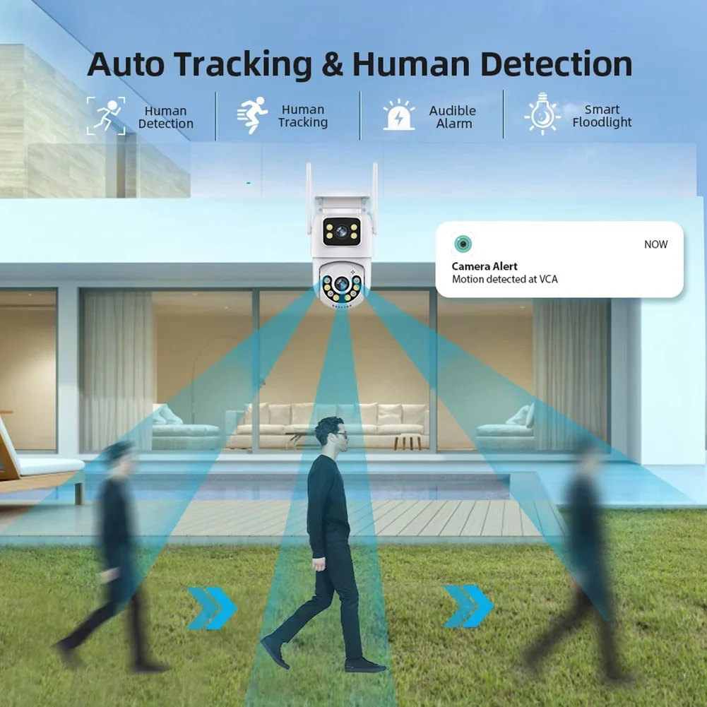 ~!DTD755-Oct.Wireless Security Camera 6MP HD Dual Lens External Wifi Camera Auto Tracking Street Surveillance Camera EU Plug