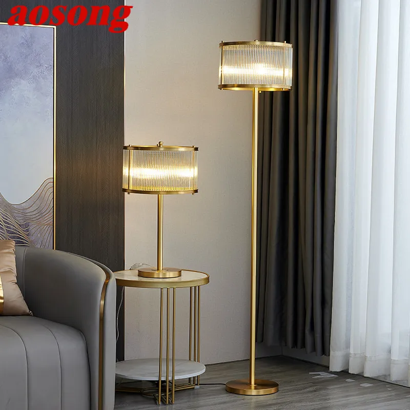 

AOSONG Nordic Brass Floor Lamp Modern Luxurious Bedroom Living Room Beside The Sofa LED Decorative Standing Light