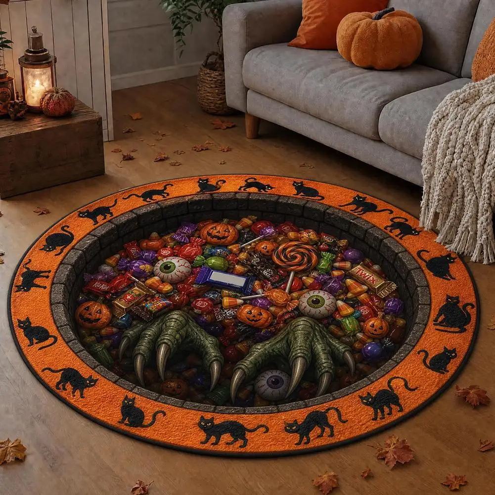 Vintage Gothic Halloween Design Round Floor Mat Rugs Carpets Home Decoration Non Slip Washable Art Living Room Decoration ﻿