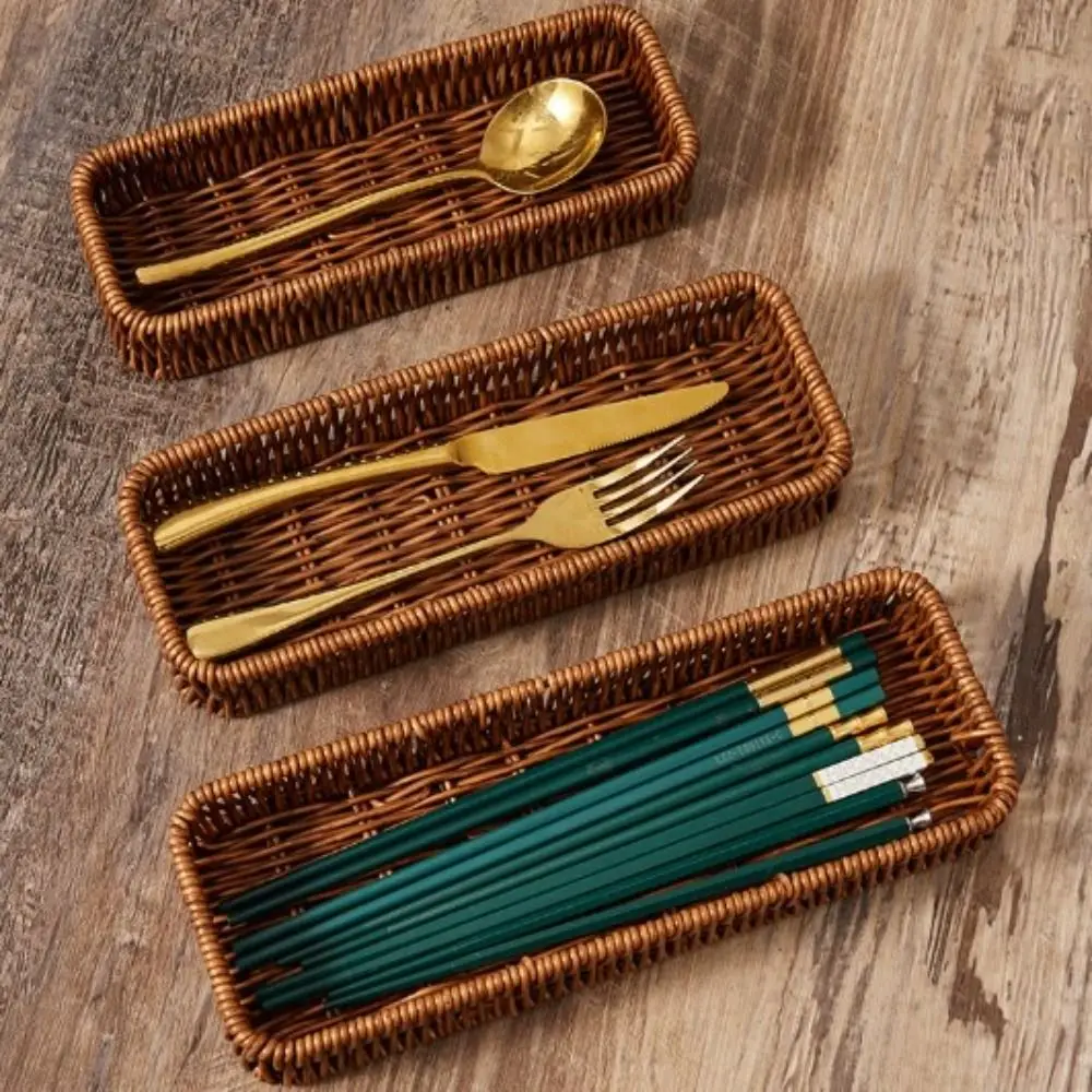 

Hardness Rattan Wicker Woven Serving Baskets Household Handwoven Drain Chopstick Fork Spoon Holder 10 Styles Rattan Basket