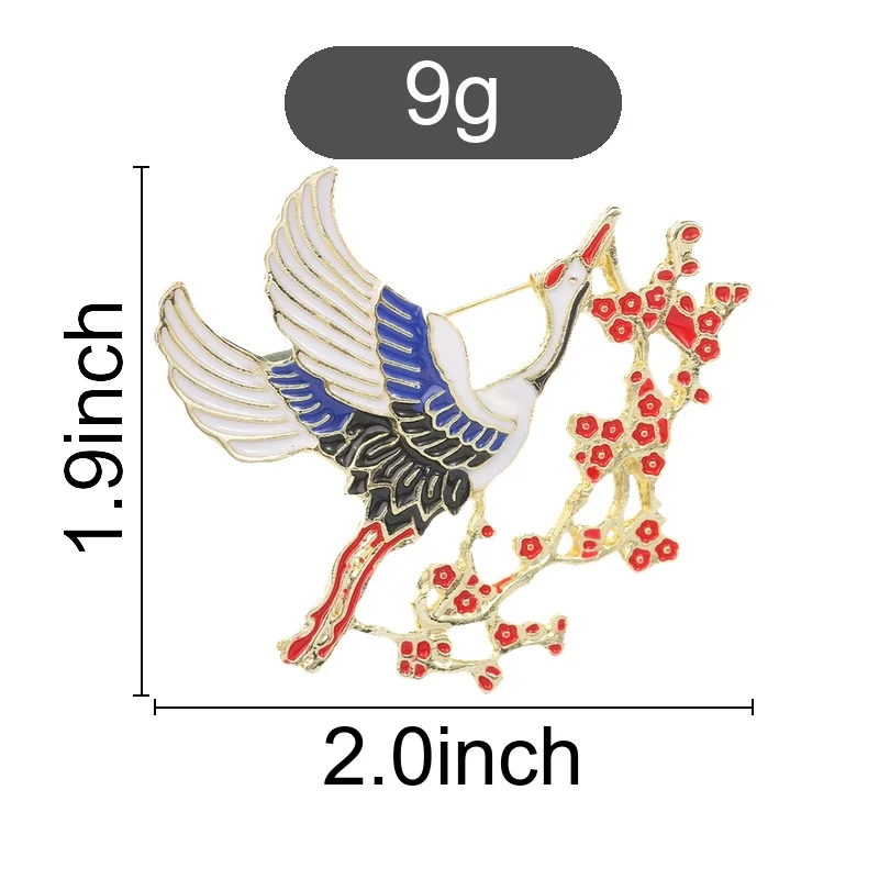 Oriental Crane Plum Blossom Enamel Brooch New Chinese Style Gold Hollow Out Pin for Women Coat Qipao Scarf Bag Daily Wear