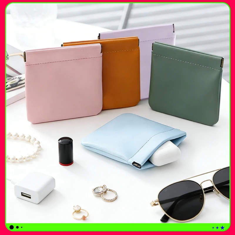 Unisex Pu Leather Bag Portable Coin Purse Earphone Pouch Headphone Organizer Lipstick Holder Mini Sundry Cosmetic Storage Bag