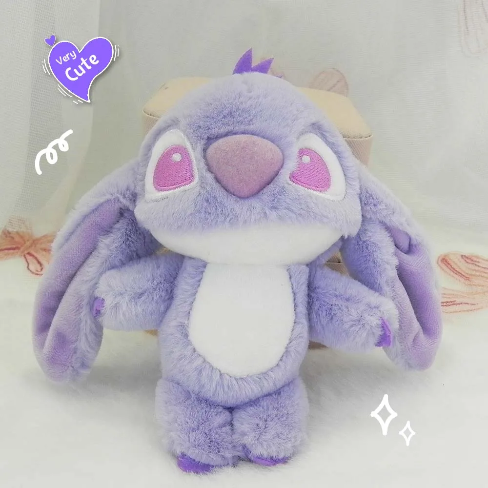 Boneka anak-anak Anime, 15CM Kawaii Stitch Angel gantungan kunci indah boneka mewah anak-anak lucu boneka hewan hadiah untuk anak-anak