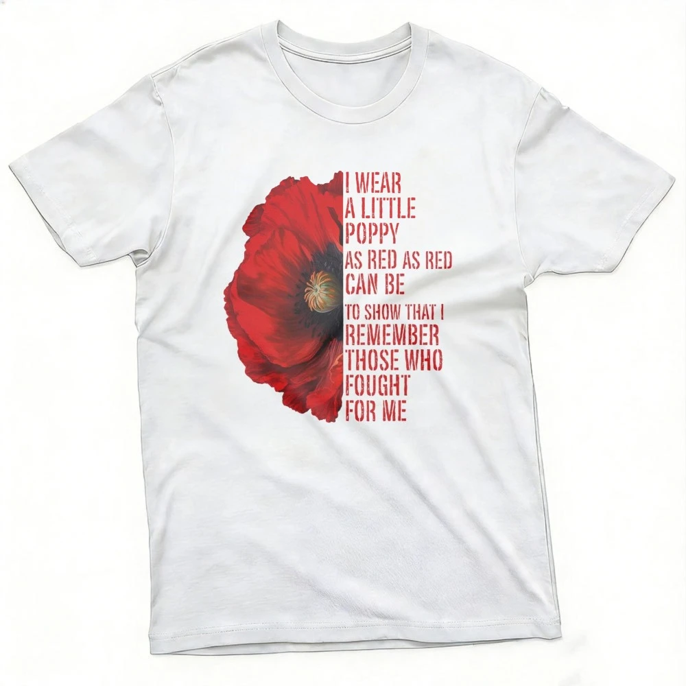 Veterans Memorial Day We Never Forget Red Poppy Flower Usa T-Shirt Retro Gothic Style Men Clothes Summer Short Sleeved Tees