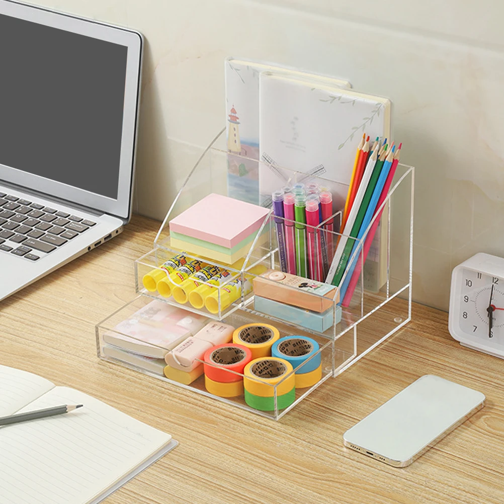 

Acrylic Desktop Storage Box Clear Large Capacity Office Organizer Stationery Holder Countertop Rack Makeup Sundries Holder File