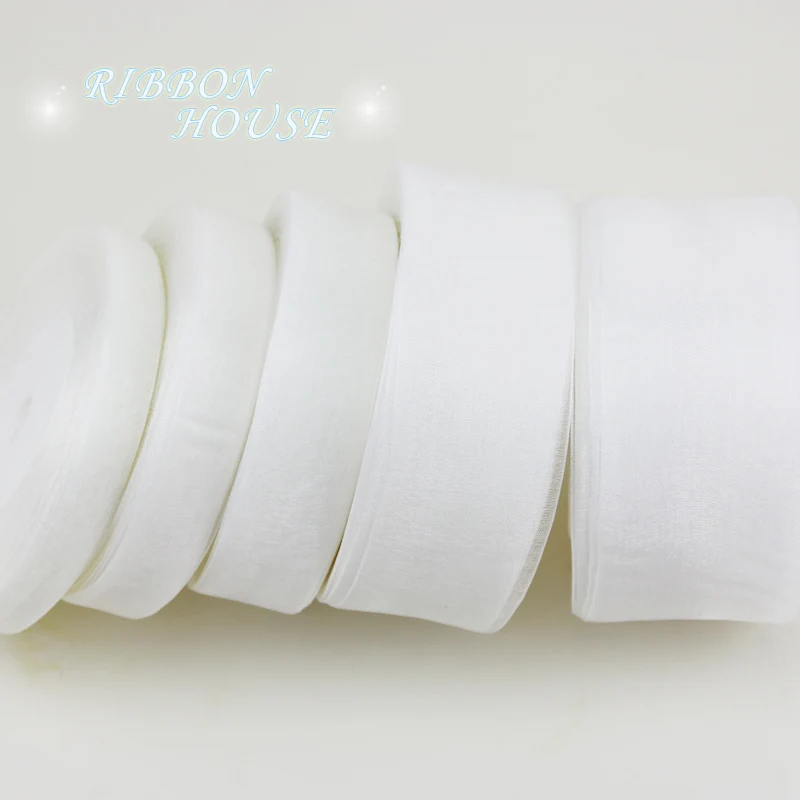 White Organza Ribbon for Gift Wrapping Decoration, Handmade DIY Ribbons, Wholesale, 50 Yards/Roll, 12mm, 15mm, 20mm, 25mm, 40mm,