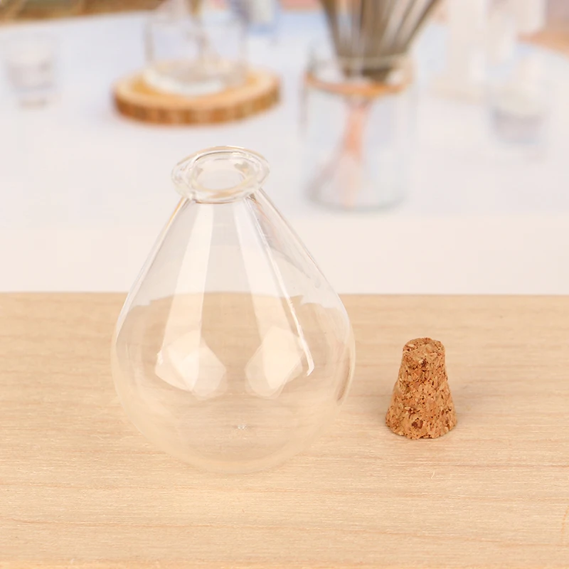 Water Drop Style Weather Glass Empty Bottle Jewelry Container DIY Home Decoration Wishing Drifting Bottle With Wooden Stopper