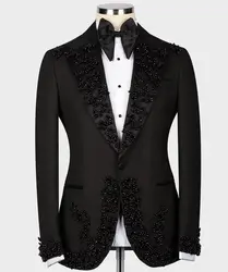 Blazer con cuentas de fiesta para hombre, chaleco con apliques de esmoquin, solapa con visera de un botón, cuentas de diamantes formales, Host de boda de talla grande a medida