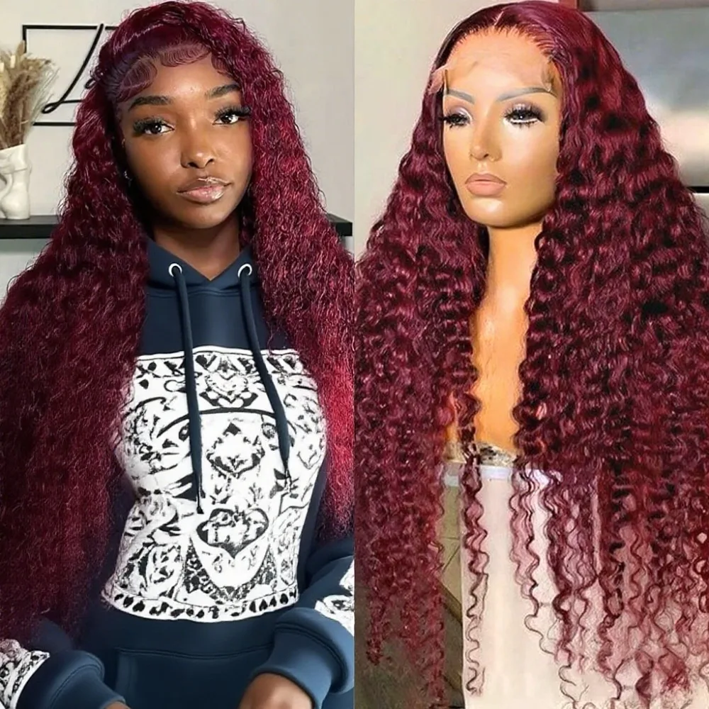 

Парик с глубокими кудрями 13x6 HD Lace Frontal, прозрачный, 13x4, 99J, бордовый, с глубокими волнистыми локонами, красный, из натуральных человеческих волос