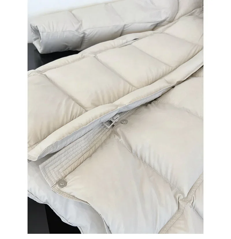 Piumini Parker da donna in piumino d'anatra bianco con cerniera femminile Capispalla caldi e spessi Piumino invernale di media lunghezza con cappuccio opaco solido
