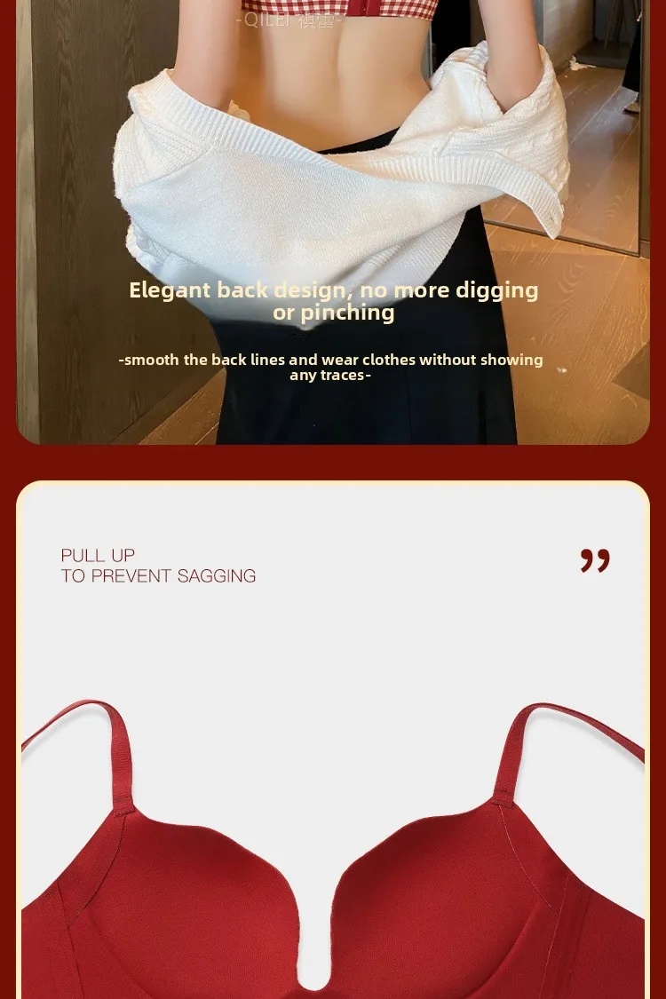 FallSweet Klassischer kabelloser Push-up-BH für Frauen mit kleiner Brust, nahtloser rot karierter Bralette, bequeme Dessous, Damen-BH – Detail 15