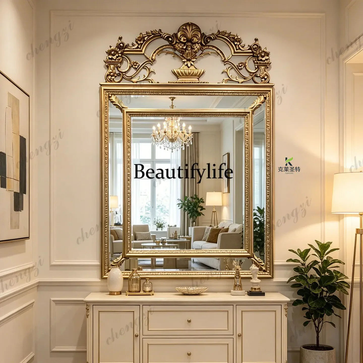 z183 French luxury decorative mirror high-end smart bathroom mirror American retro makeup mirror wall hanging