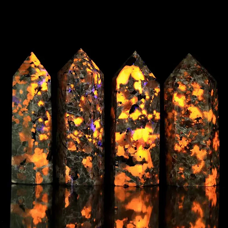 1 Piece Healing Home Decor Natural Yooperlite Fluorescing Sodalite Hexagonal Tower Crystal Flame Stone Point Energy Mineral