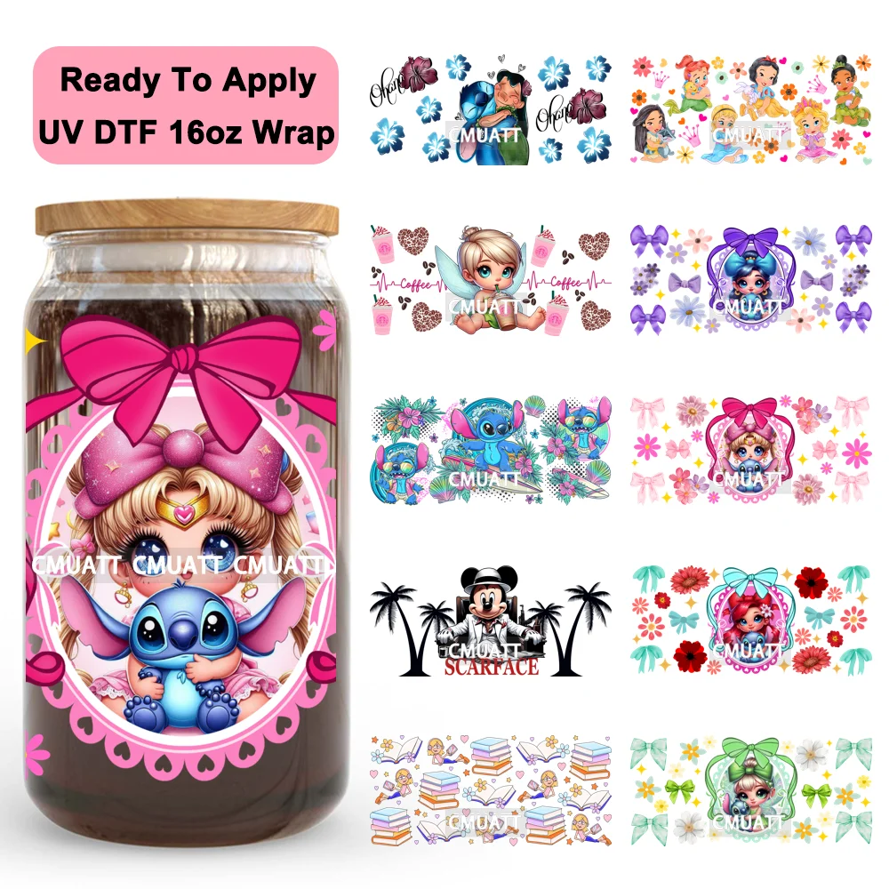

Chibi Cartoon Princess Girly UV DTF Wrap Transfer Sticker Selfadhesive Waterproof High Quality For 16OZ Libbey Glass Can Tumbler