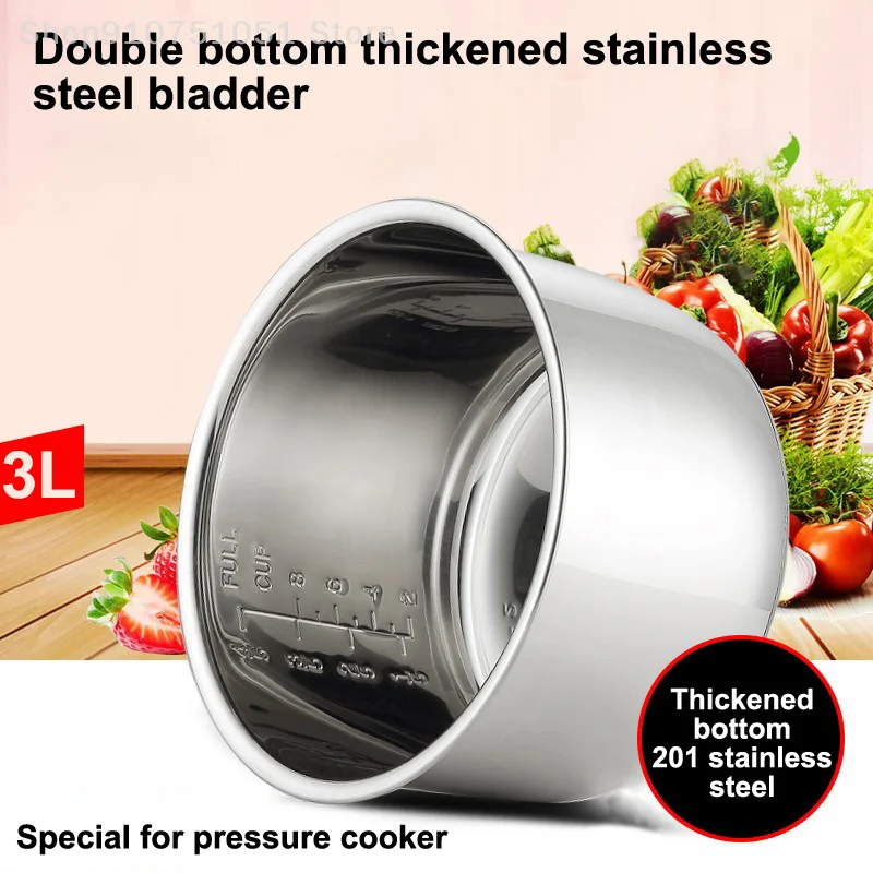 3L Wewnętrzny pojemnik do gotowania ryżu ze stali nierdzewnej Nieprzywierający garnek do gotowania Akcesoria zamienne Wkładka do gotowania ryżu w kuchni