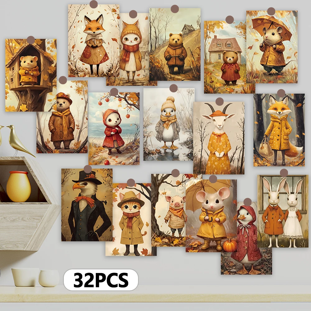 32 Stück, Vintage-Tierpostkarten, Wandaufkleber, Postkarten, Grußkarten, DIY-Postkarten, Souvenirpostkarten, Dekorationen