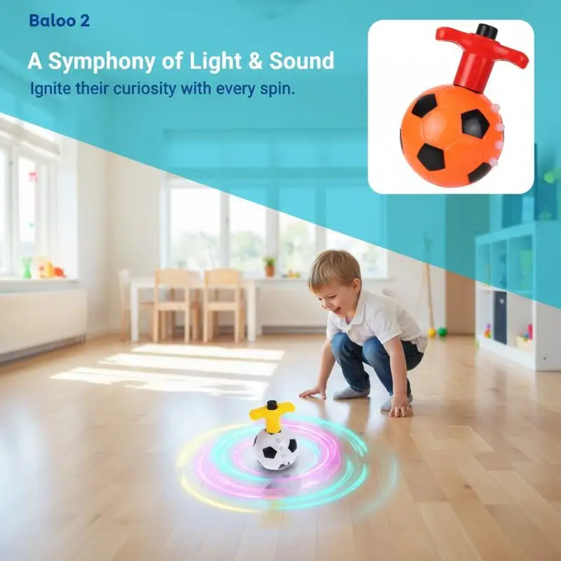 Football Shape Spinning Top Toy With Colorful Flash Light And Music Kids Birthday Gift For Outdoor Indoor Playing